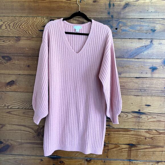 Rachel Parcell Oversized Ribbed Sweater Dress In Pink Sz M - Picture 1 of 5
